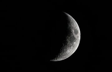 Mond mit einer deutlich sichtbaren Mondoberfläche am dunklen Nachthimmel. von Sjoerd van der Wal Fotografie