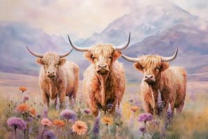 Schottische Highlander in Pastellfarben