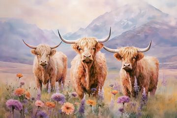 Schotse hooglanders in pastelkleuren van Thea