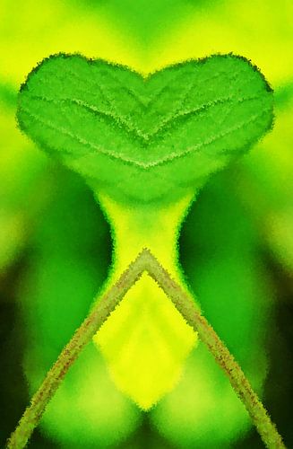 Collage with a green leaf impression