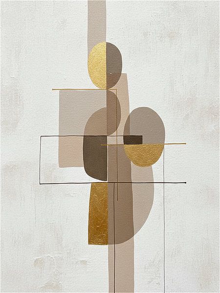 Art Deco stijl schilderij: Grafische vormen met goud van Studio Pieternel
