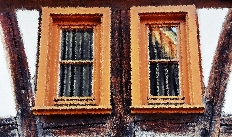deux fenêtres en bois dans une maison à colombages mixed media par Werner Lehmann