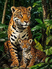 Kunstwerk „Die majestätische Jaguar-Familie“ von Dodik Hariyono