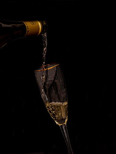 Proosten,  fles wijn met glas