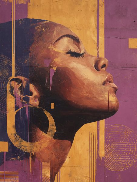 Digital Fragments - Female profile in geometric collage-T by MArt