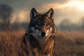 Wolf detailed portrait in golden hour