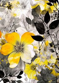 Grey and yellow nature art by JBJart Justyna Jaszke
