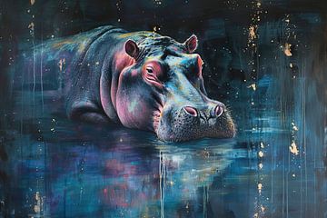 Neon Nijlpaard | Aquatic Aura Swirl van Kunst Kriebels