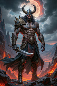 Dark Fantasy Wandbild: NETHERION - Der besessene Wikinger in den brennenden Bergen