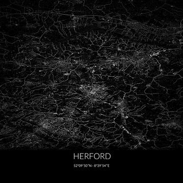 Black and white map of Herford, North Rhine-Westphalia, Germany. by Rezona