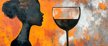 Silhouette of a woman with wine glass charm by Poster Art Shop
