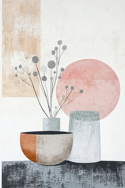 Zen Kunst | Beige Bloemstilte Abstract van Zen en Meer