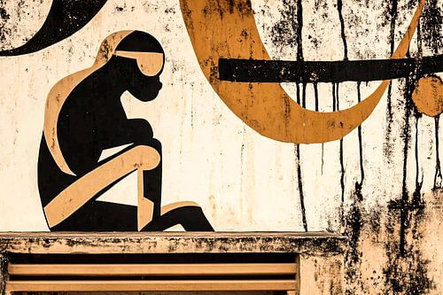 Denkende aap in abstracte stijl