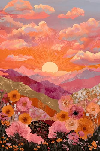 Sunrise over blossoming mountain landscape