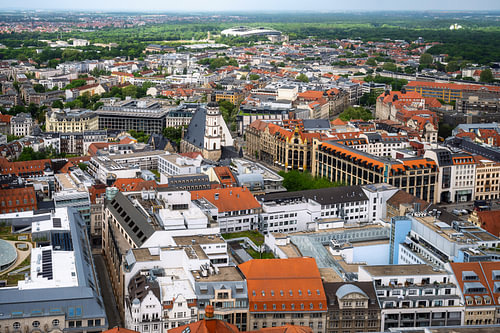 Leipziger Innenstadt als weites Panorama von oben