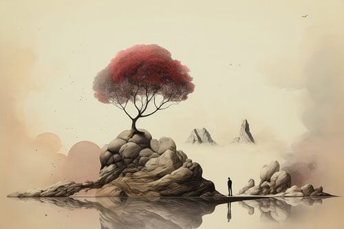 Bizarre surreal in minimal art landscape of an alien alien planet