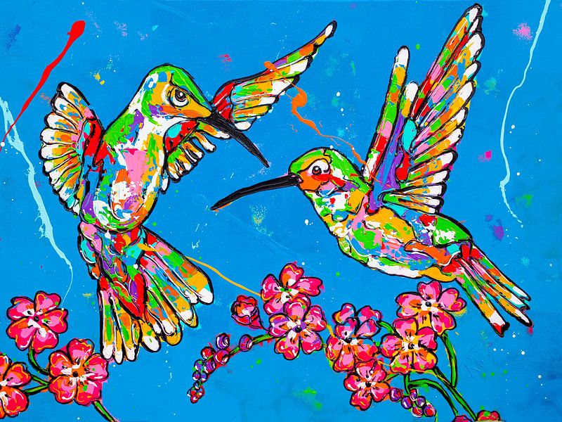 Kolibri mit Blumen von Happy Paintings / Renata Rolefes