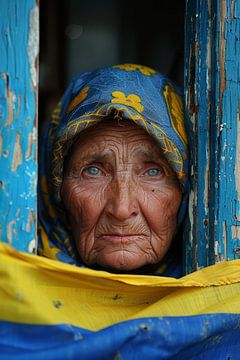 Portrait de l'IA aux couleurs du drapeau ukrainien sur Egon Zitter