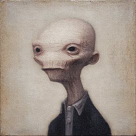 Düsteres, surrealistisches, groteskes, figuratives Porträt mit verzerrter Anatomie und psychologischer Spannung von Aden Pink Studio