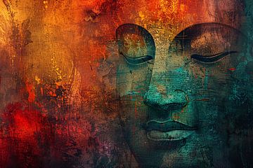 Mysteriöses Buddha-Porträt mit bunten Texturen von Art & Soul Creations