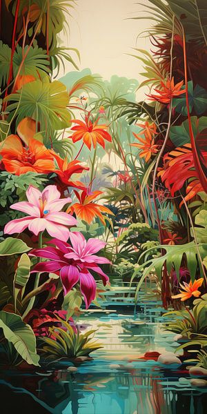 Tropische Fantasieblumen in abstraktem Farbstil von Art Bizarre
