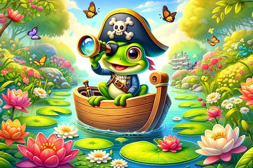 Adventurous journey of a frog pirate in a blaze of colour