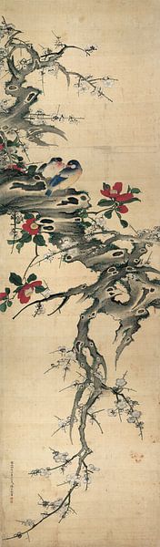 Chen Mei,Camellia and birds, Chinese birds and flowers Painteri by finemasterpiece