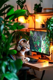 Configuration du chat dans le bureau vert sur Poster Art Shop