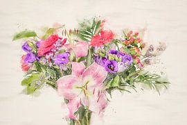 colorful bouquet of flowers, watercolor style by Naomi van Mierlo