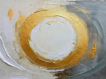 Modern Abstract: Gouden cirkel op beton -1 van Studio Pieternel