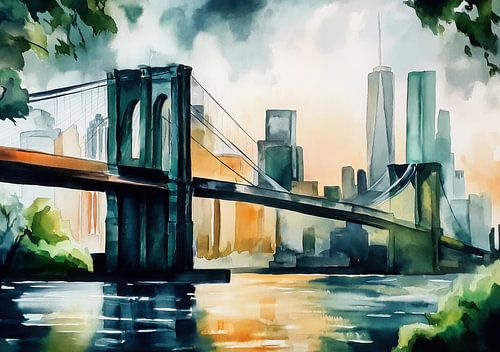 Skyline van New York - Aquarel