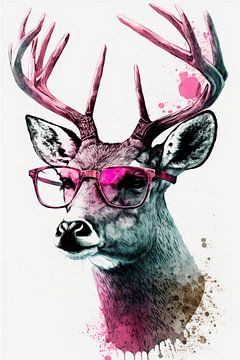 Coole Stag met roze zonnebril van Poster Art Shop