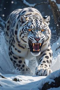 Fantasy Wall Art: SNOWFURY - Snow Leopard in the Mountain Storm