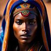Afrikaanse dame. Etnisch portret. digitaal schilderij van Afrikaanse tribale dame met aardetinten van Dreamy Faces