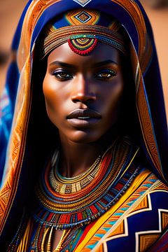 Afrikanische Dame. Ethnisches Porträt. Digitales Gemälde einer afrikanischen Stammesdame mit Erdtöne