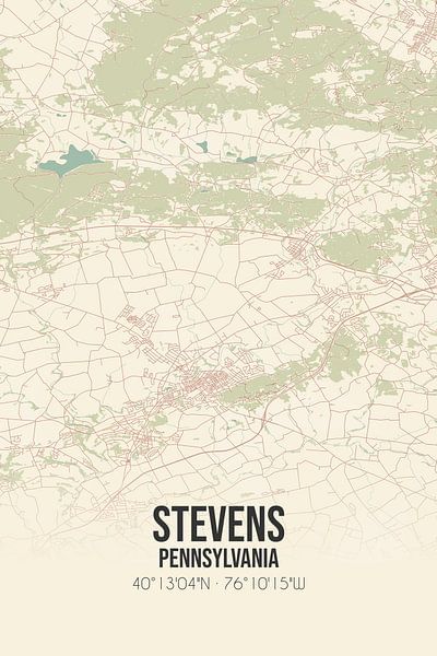 Alte Karte von Stevens (Pennsylvania), USA. von Ortsdrucke