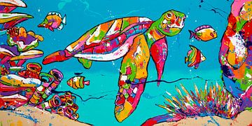 Meeresschildkröte unter Wasser von Happy Paintings