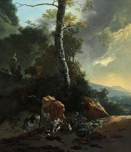 Landschap met woedende os, Adam Pijnacker