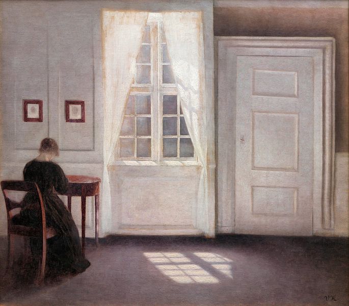 A Room in the Artist's Home in Strandgade, Copenhagen, with the Artist's Wife, Vilhelm Hammershøi by Masterful Masters