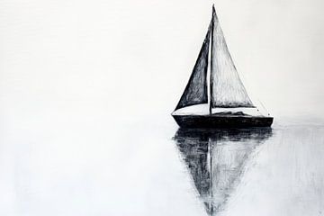 Zeilboot in de mist - Eenvoudige elegantie van Poster Art Shop
