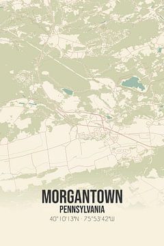Vintage landkaart van Morgantown (Pennsylvania), USA. van Rezona