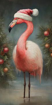 Flamant rose avec un chapeau de Père Noël festif sur Whale & Sons