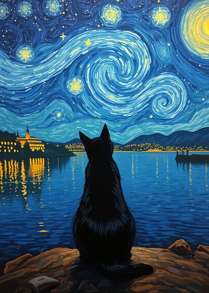 Chat noir regardant le ciel 5 par MIROKKU