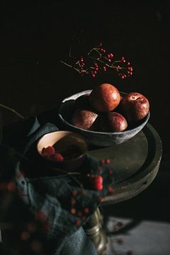 Perziken badend in zonlicht | Food photography foto print | Tumbleweed & Fireflies Photography van Eva Krebbers | Tumbleweed & Fireflies Photography