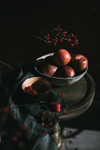 Perziken badend in zonlicht | Food photography foto print | Tumbleweed & Fireflies Photography
