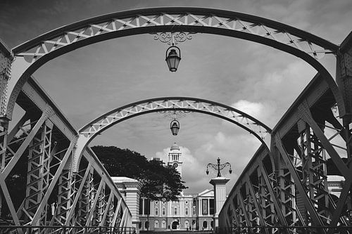 Anderson Bridge and Victoria Theatre in Singapore Black and White by Keith Wilson Photography