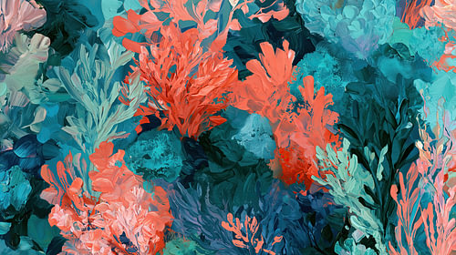 Coral reef, abstract, turquoise and orange