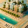 Miami Art Deco 3D-Karten-Diorama | South Beach Miniaturdruck von Travel Shop