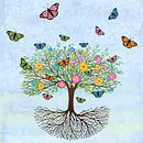 Levensboom met vlinders en bloemen van Bianca Wisseloo thumbnail