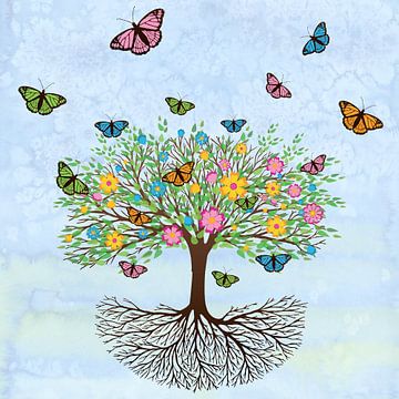 Baum des Lebens mit Schmetterlingen und Blumen von Bianca Wisseloo